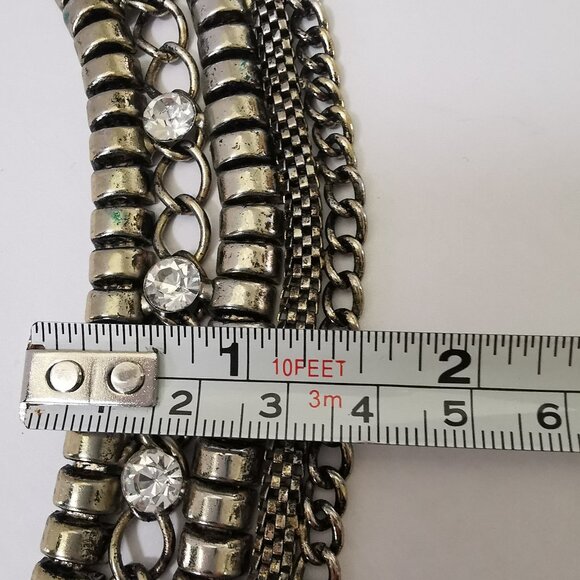 Wide Chain& Rhinestone Cleopatra Collar Necklace Bib Collar 5 Rows - Picture 6 of 10